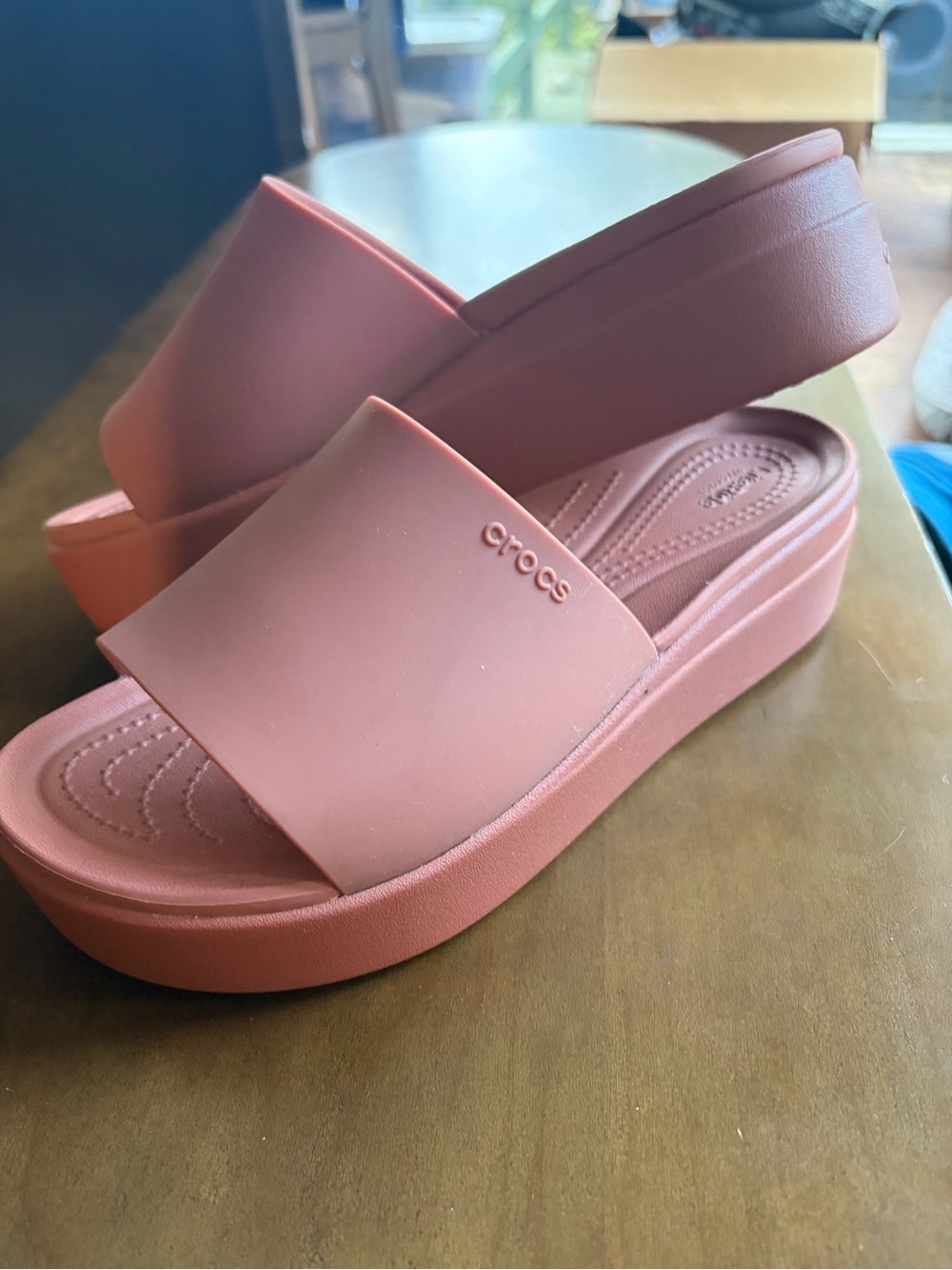 Lite Ride CROCS Women's Platform Slide Sandals in Rust